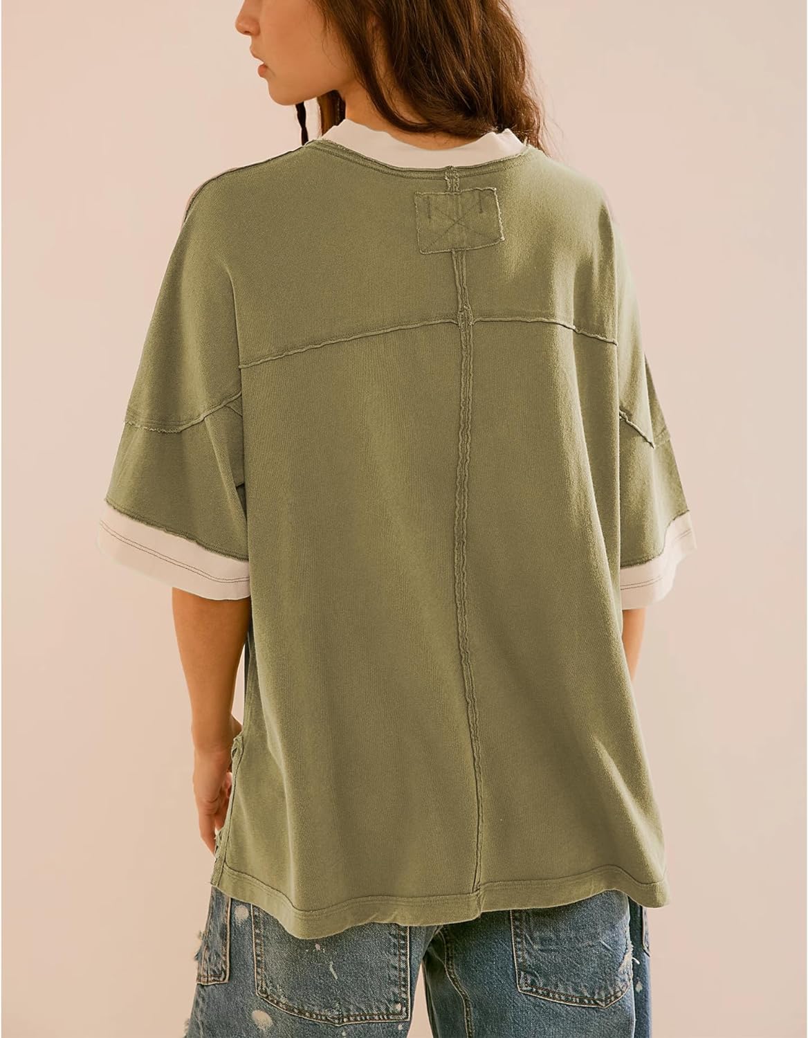 2024 Women's Oversized Color Block Short Sleeve T Shirt (Buy 2 Free Shipping)