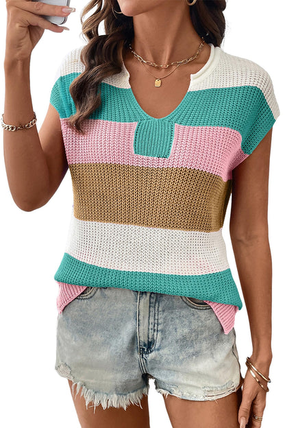 2026 Spring Women's Striped Colorblock Knit Top