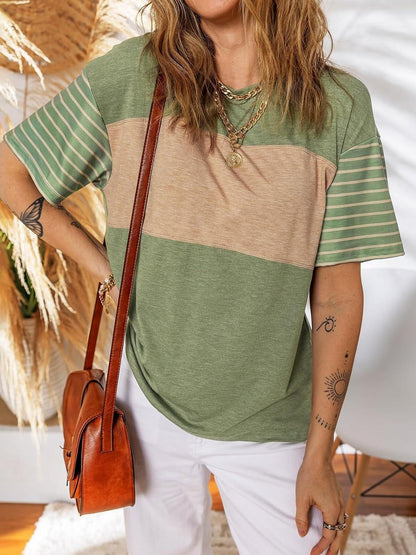 Limited time sale🔥Womens Oversized Color Block Striped Shirts Top