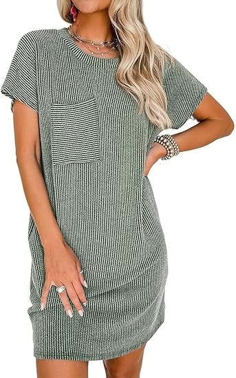 Women Casual Summer Ribbed T shirt Dress (BUY 2 FREE SHIPPING)