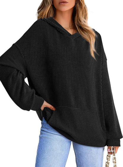 Limited time sale🔥Women's Ribbed Knit Pullover Hoodie