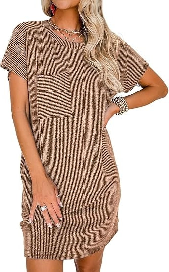 Women Casual Summer Ribbed T shirt Dress (BUY 2 FREE SHIPPING)