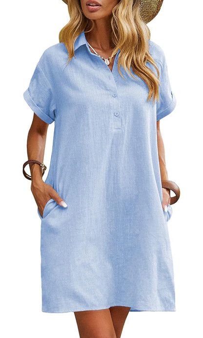 Women's Casual Short Sleeve Linen Dress With Pockets