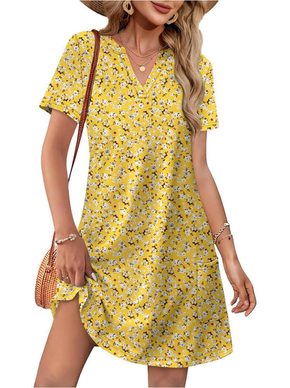 Limited time sale🔥Women Casual V Neck Hawaiian Midi Dress With Pockets