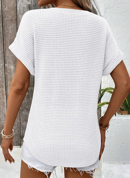 Limited time sale🔥Women's Oversized Waffle V Neck Short Sleeve Casual Top