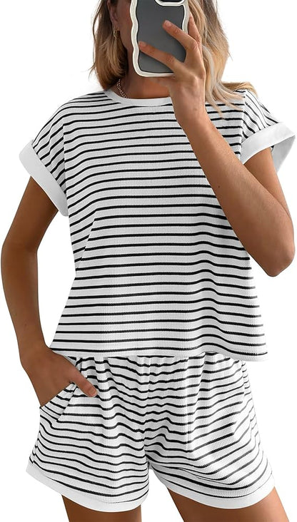 ⏰Hot Sale-Womens Striped Knit Sets 2 Piece Outfits