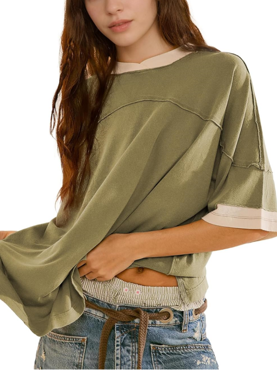 2024 Women's Oversized Color Block Short Sleeve T Shirt (Buy 2 Free Shipping)