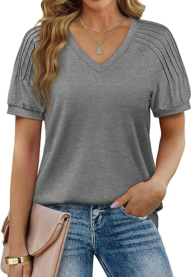 Women's Tops Pleated Short Sleeve Shirts (BUY 2 FREE SHIPPING)