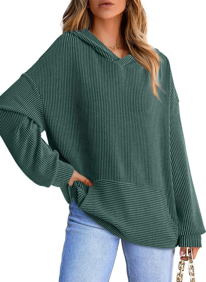 Limited time sale🔥Women's Ribbed Knit Pullover Hoodie