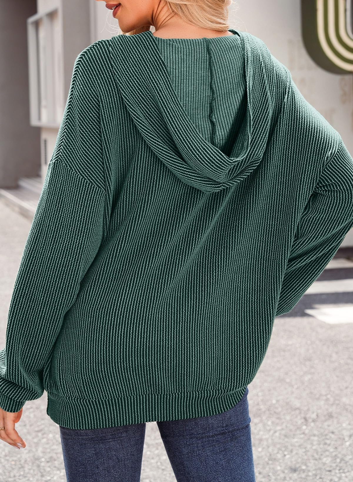 Women's Ribbed Knit Pullover Hoodie