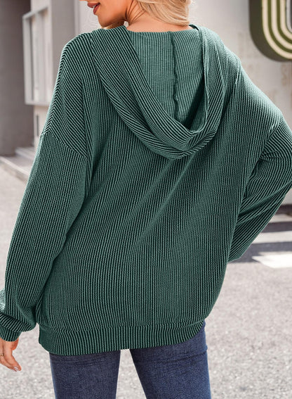 Women's Ribbed Knit Pullover Hoodie