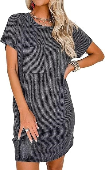 Women Casual Summer Ribbed T shirt Dress (BUY 2 FREE SHIPPING)