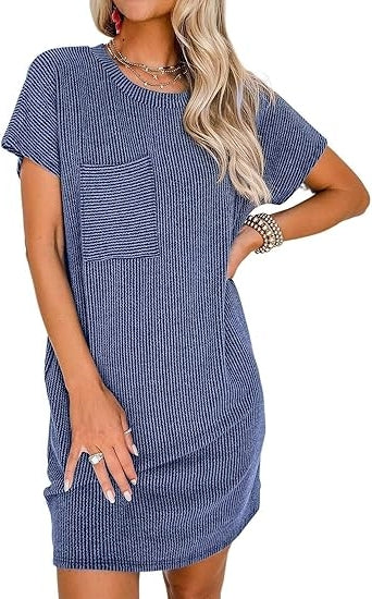 Women Casual Summer Ribbed T shirt Dress (BUY 2 FREE SHIPPING)