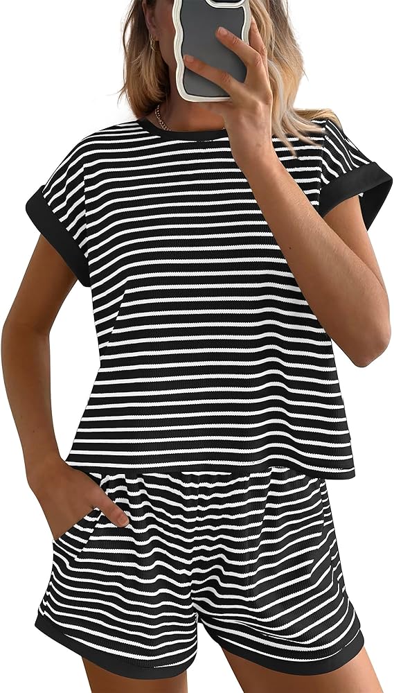 ⏰Hot Sale-Womens Striped Knit Sets 2 Piece Outfits