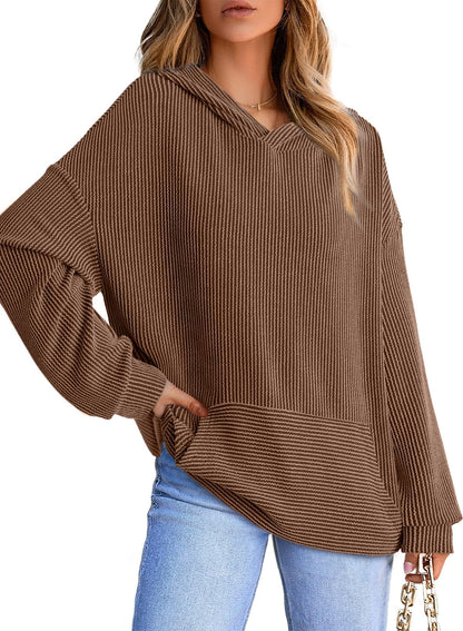 Limited time sale🔥Women's Ribbed Knit Pullover Hoodie
