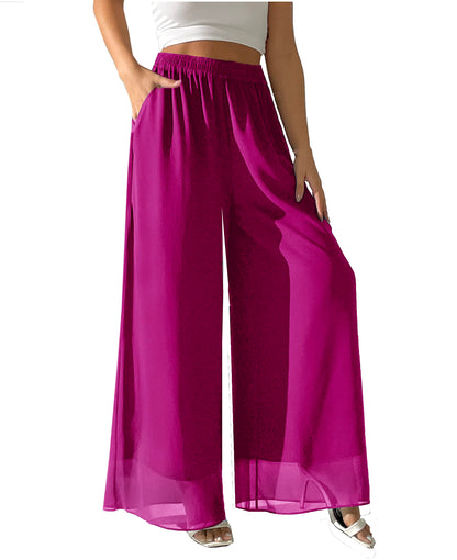 Women's Chiffon Double Layer Wide Leg Palazzo Pants