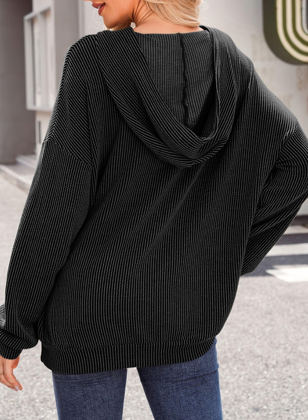 Women's Ribbed Knit Pullover Hoodie