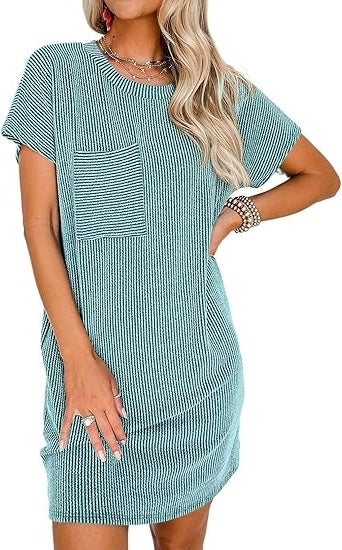 Women Casual Summer Ribbed T shirt Dress (BUY 2 FREE SHIPPING)