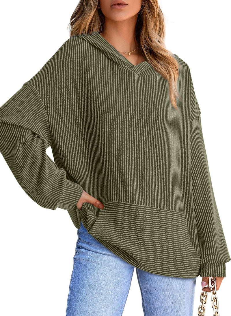 Limited time sale🔥Women's Ribbed Knit Pullover Hoodie
