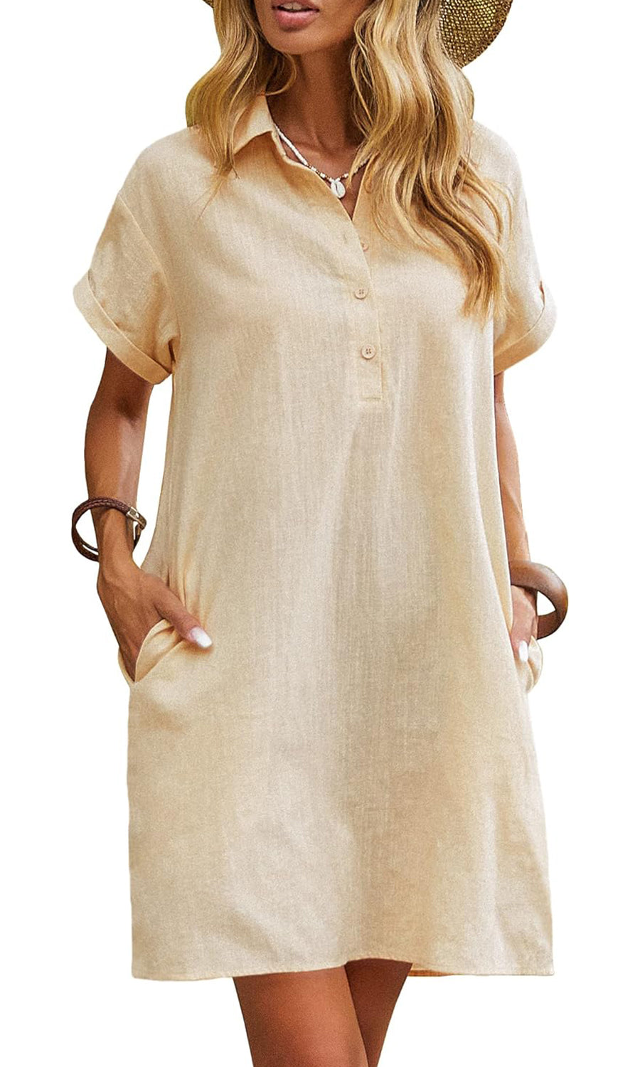 Women's Casual Short Sleeve Linen Dress With Pockets