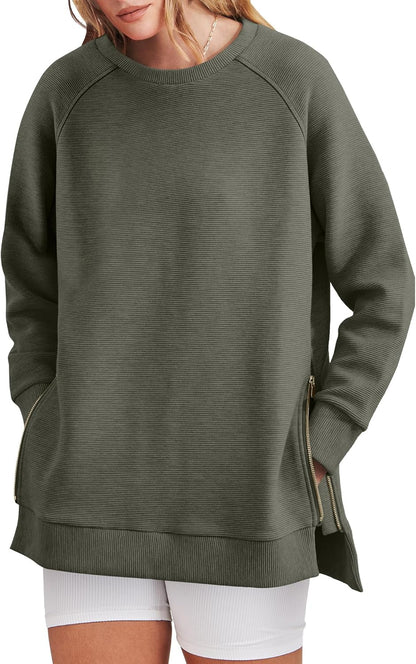 Oversized Sweatshirt Crewneck Long Sleeve Tunic Pollover Shirts(BUY TWO FREE SHIPPING!!!!)