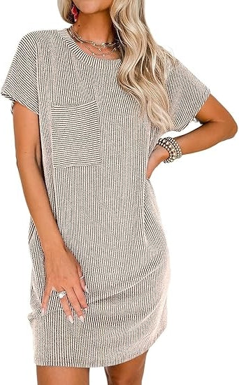 Women Casual Summer Ribbed T shirt Dress (BUY 2 FREE SHIPPING)