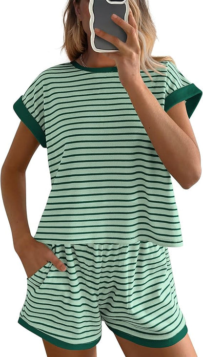⏰Hot Sale-Womens Striped Knit Sets 2 Piece Outfits