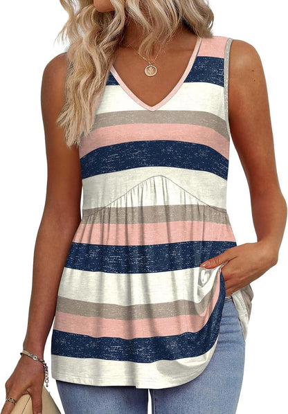 Limited time sale🔥Women's Print Flowy Sleeveless V Neck Peplum Tank Tops