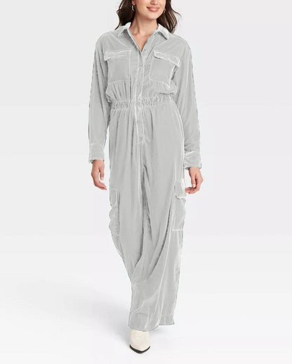 Women's Long Sleeve Velvet Overalls