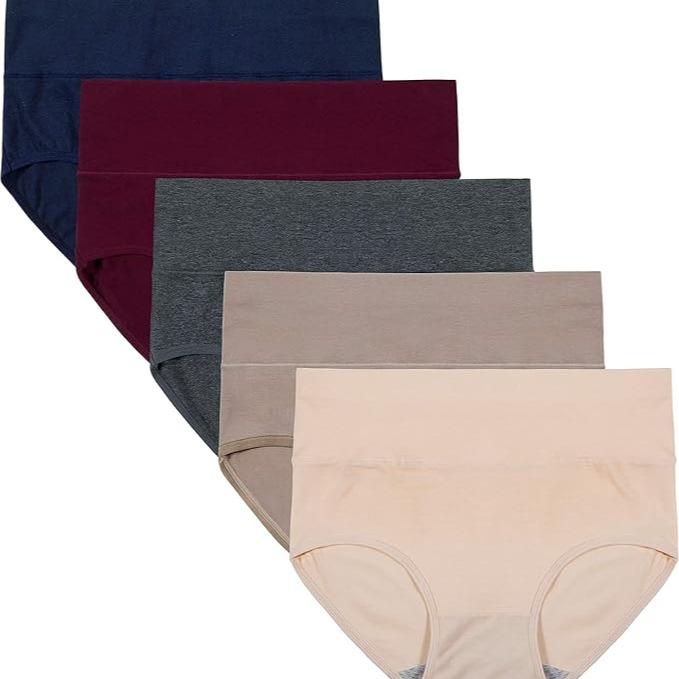Women's High Waisted Cotton Panties 5-Pack, Soft Breathable Full Coverage Briefs