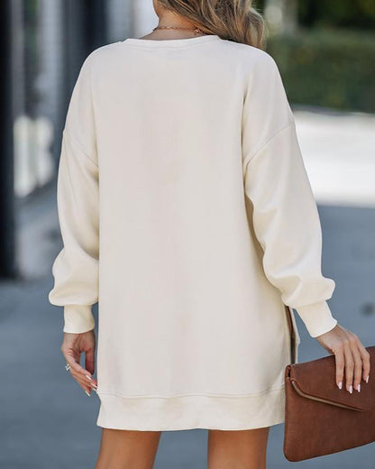 Limited time sale🔥Women’s Long Sleeve Pullover Sweatshirt Zipper Slit Casual Dress