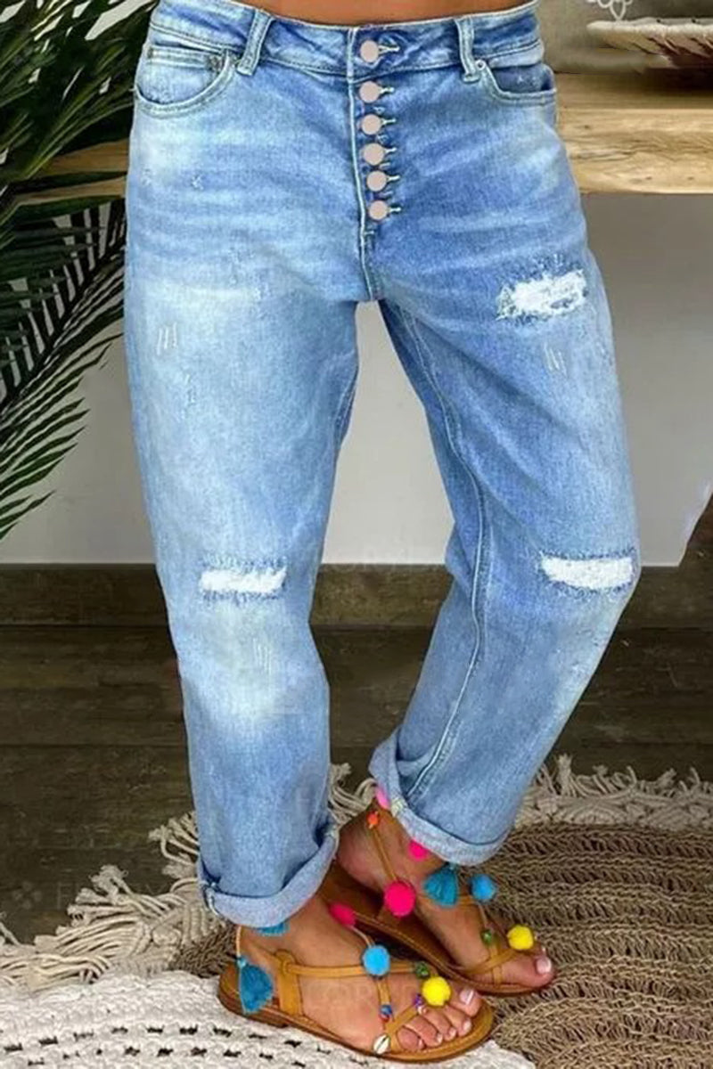 Ripped Button Up Low Waist Jeans(Buy 2 Free Shipping)