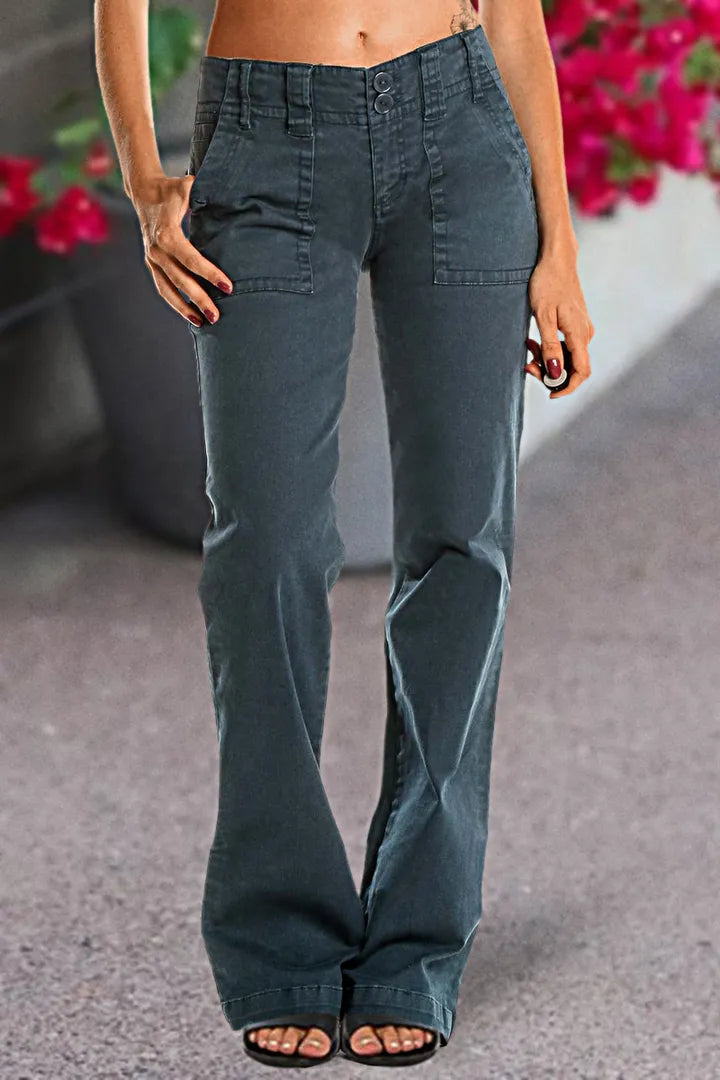 Double Button Mid Waist Straight Leg Pants(BUY 2 FREE SHIPPING)