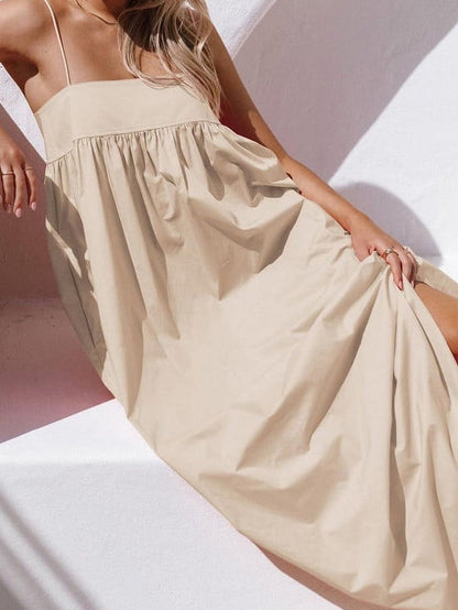 Women's Summer Backless Tied Spaghetti Straps Casual  Cutout Maxi Dress with Pockets