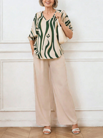 Casual V-Neck Two-Piece Set (3 Print Options)