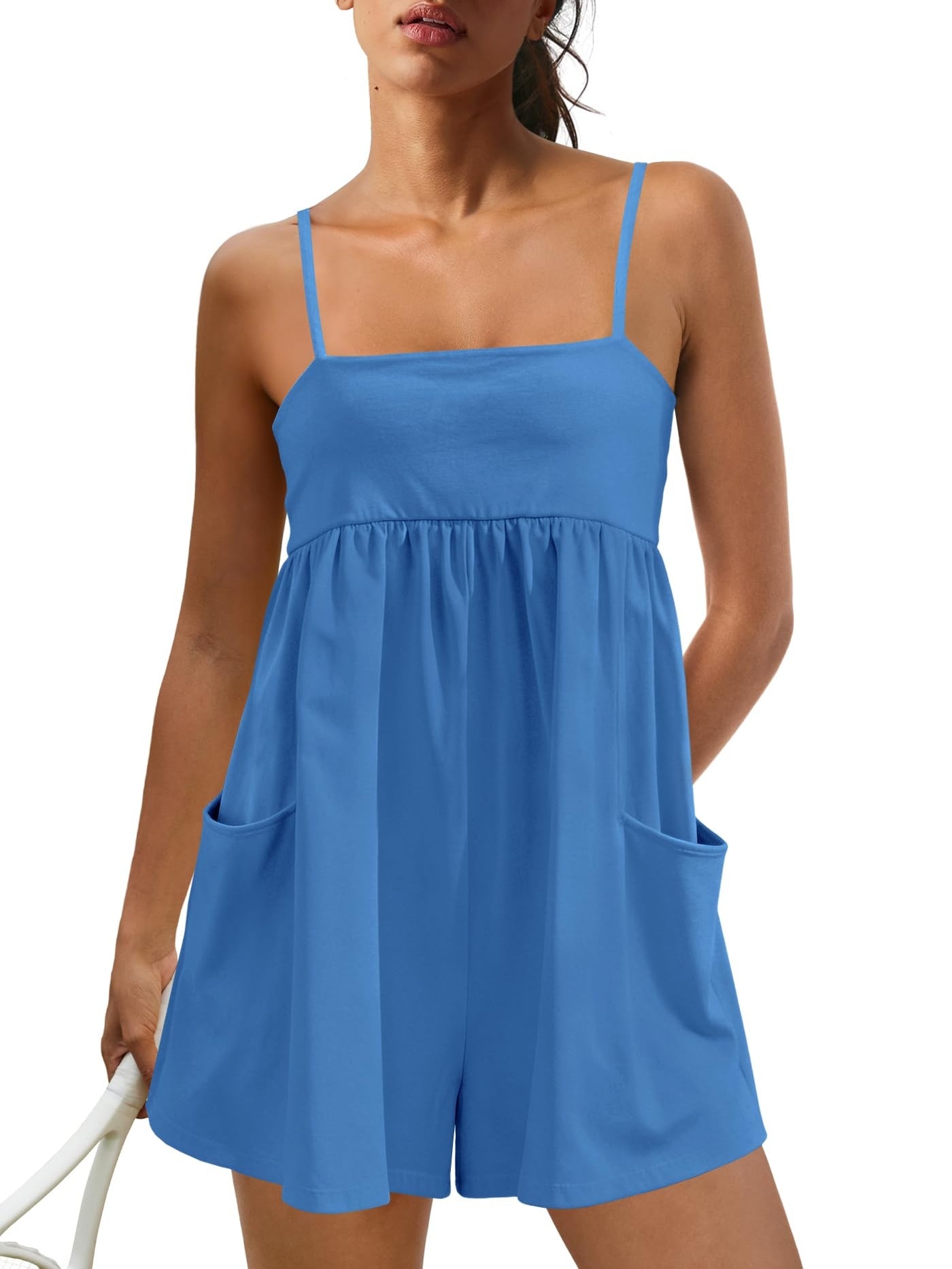Women's Summer Sleeveless Strappy Athletic Romper-with Pocket