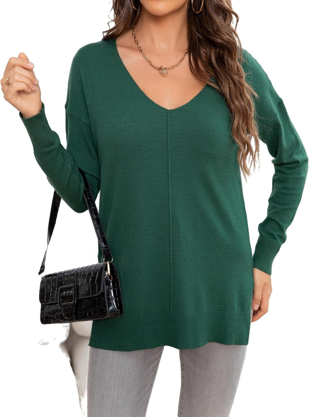 ✨Women's Casual Solid V Neck Pullover