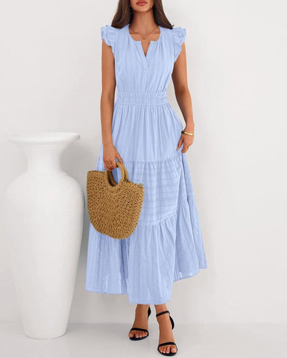 Dresses for Women Spring 2026 Maxi Casual Dress Flutter Short Sleeve V Neck