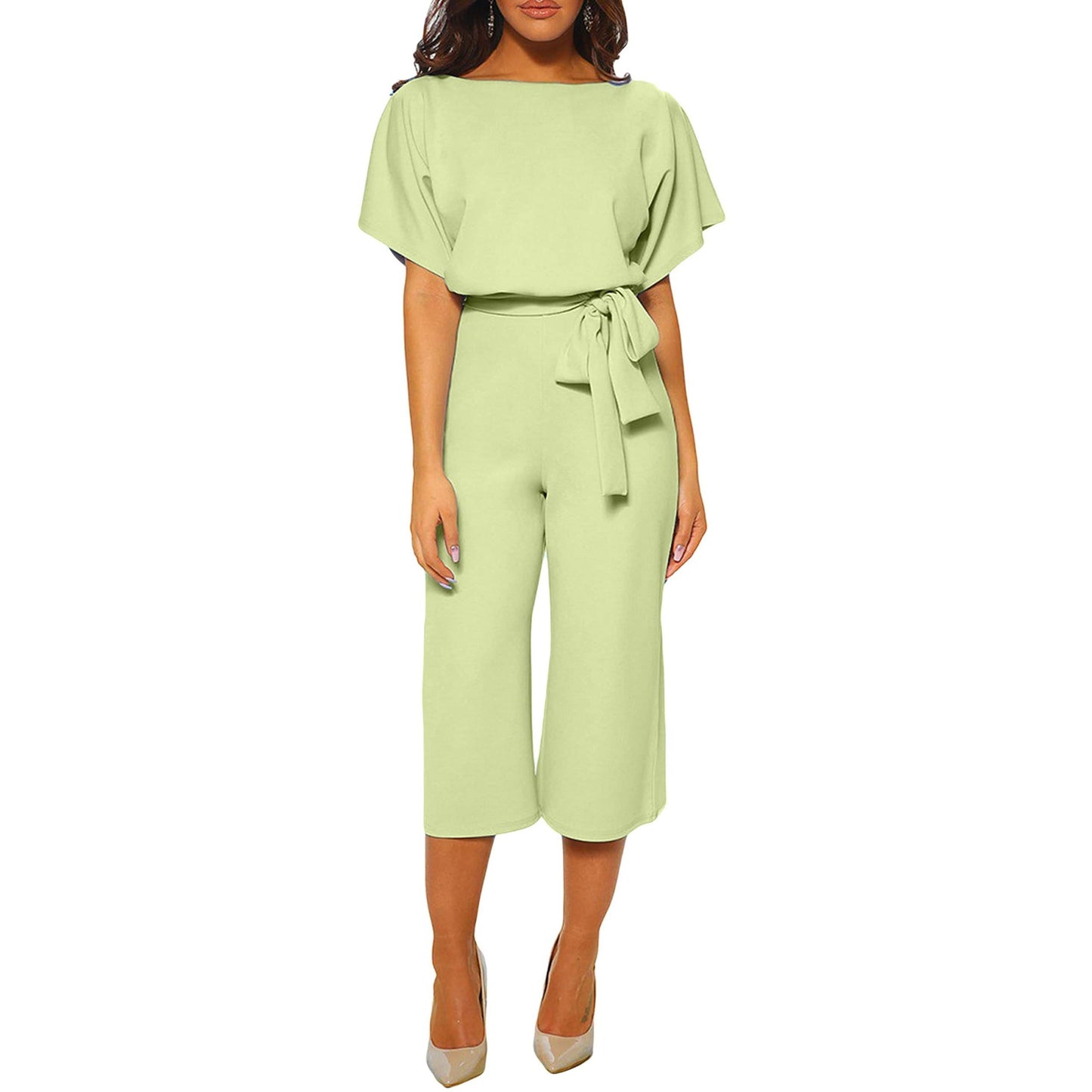 Women's summer and autumn short sleeved jumpsuit with bow tie