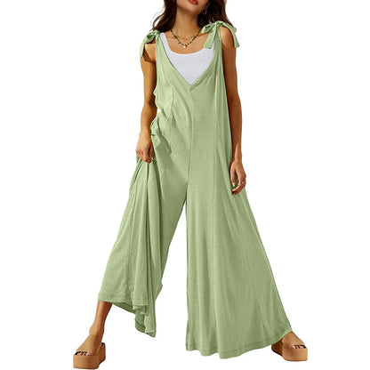 Women's Tie Strap Causal  Sleeveless Wide Leg Long Rompers