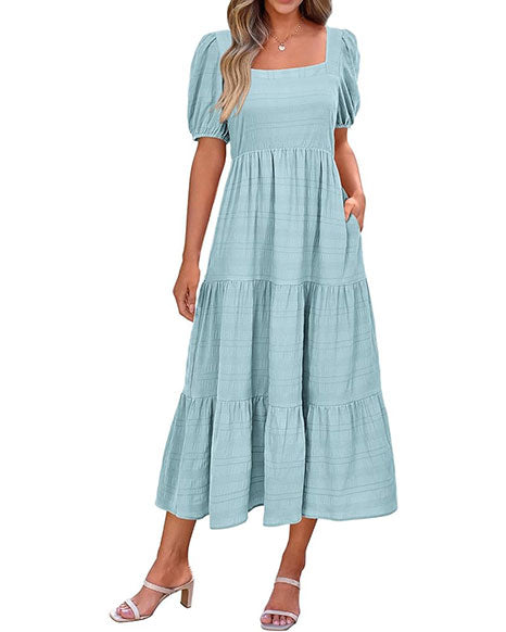 Women's Summer Puff Sleeve Loose Fit Midi Dress （BUY 2 FREE SHIPPING)