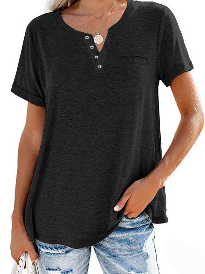 Summer Fashion Solid Color Pocket Short Sleeve T-Shirt