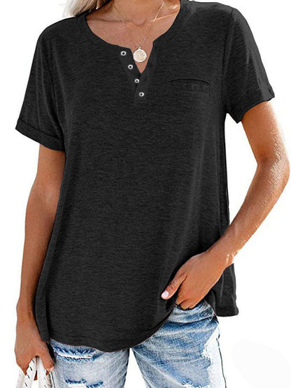 Summer Fashion Solid Color Pocket Short Sleeve T-Shirt
