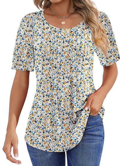 Limited time sale🔥Women Summer Pleated Short Sleeve Tunic Blouses Tops