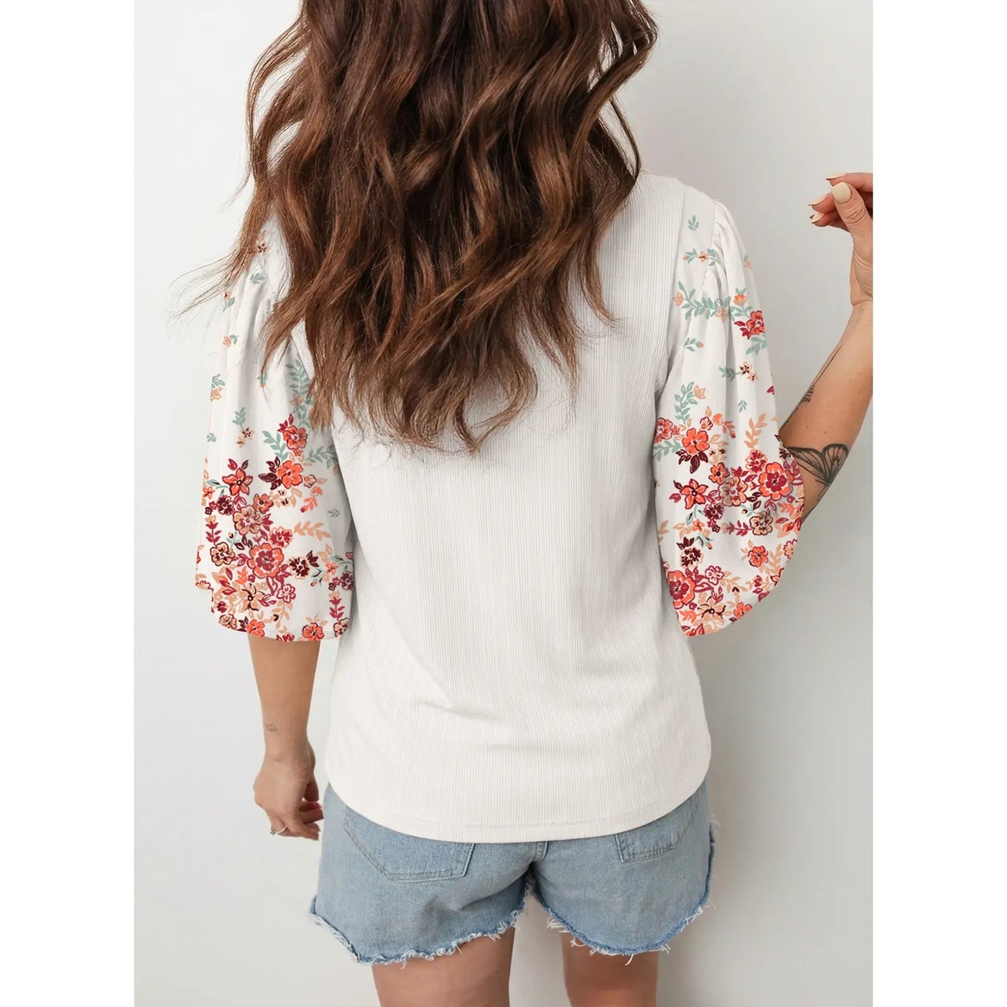 Women's Boho Floral Patchwork 3/4 Sleeve Blouse