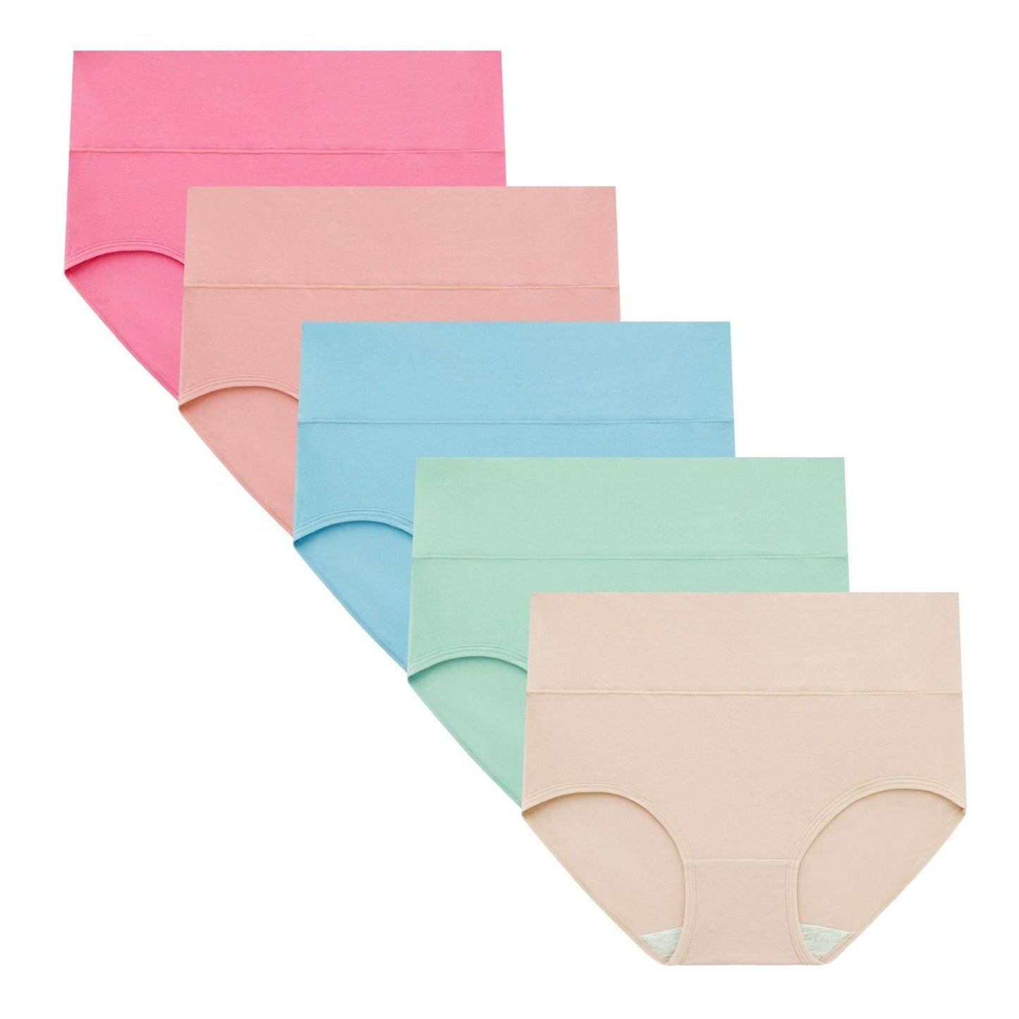 Women's High Waisted Cotton Panties 5-Pack, Soft Breathable Full Coverage Briefs