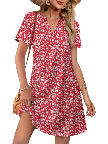 Limited time sale🔥Women Casual V Neck Hawaiian Midi Dress With Pockets