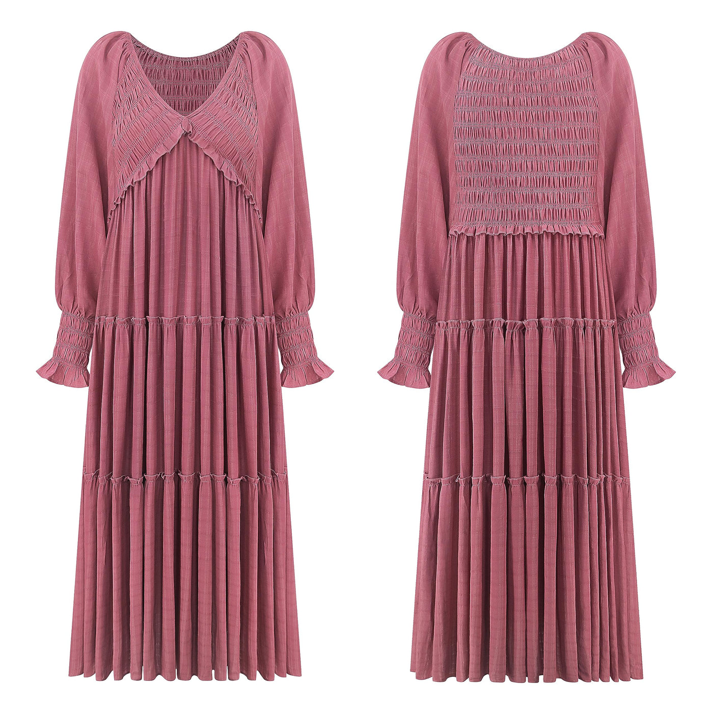 Women Long Sleeve V Neck Boho Casual Flowy Long Dresses✨Buy 2 Free Shipping