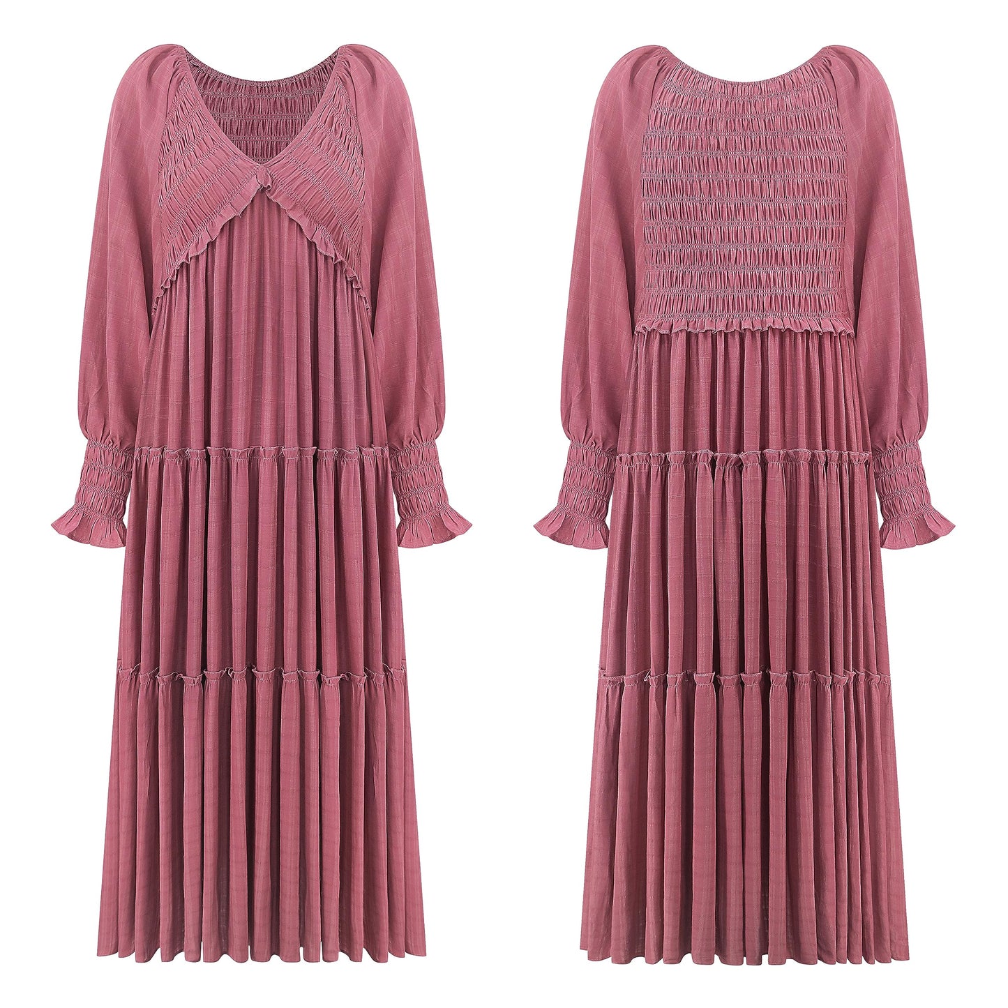 Women Long Sleeve V Neck Boho Casual Flowy Long Dresses✨Buy 2 Free Shipping