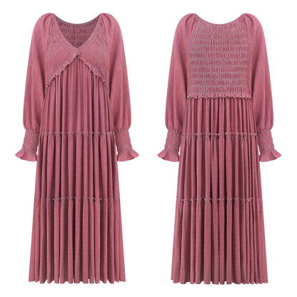 Women Long Sleeve V Neck Boho Casual Flowy Long Dresses✨Buy 2 Free Shipping